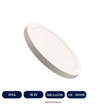 Plafón + Downlight LED - Circular- Blanco - Potencia Ajustable 18W - 16W - 14W - 12W - 5CCT - SMD2835 140Lm/W - IP44