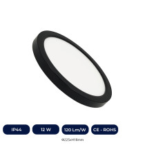 Plafonnier + Downlight LED - Circulaire - Noir - Puissance Ajustable 12W - 10W - 8W - 6W - 5CCT - SMD2835 140Lm/W - IP