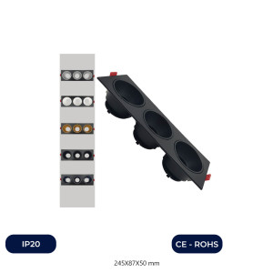 Plafonnier  triple inclinable - GU10-MR16 - Extérieur noir