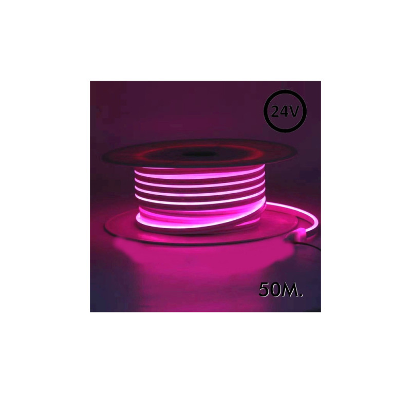 Néon LED Flexible 24V - 13W/m - Bobine 50m - 6x12mm - Rose