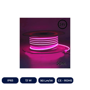 Neón LED Flexible 24V - 13W/m - Bobina 50m - 6x12mm - Rosa