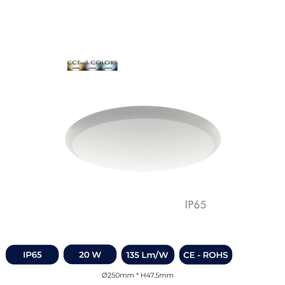 Plafonnier LED Surface - IP65 - 20W - 16W - 12W - CCT - Couleur sélectionnable